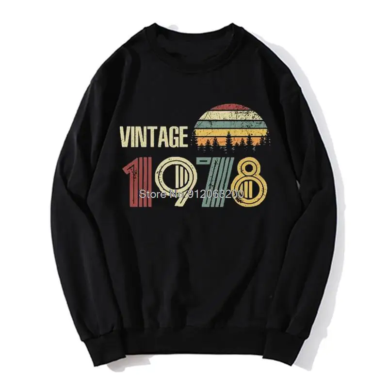 1978 Vintage Happy Birthday Dāvanu pelēkā vārna Vīriešiem O-veida kakla Hoodies Vilnas Džemperis sporta Krekls Harajuku Streetwear Attēls 0
