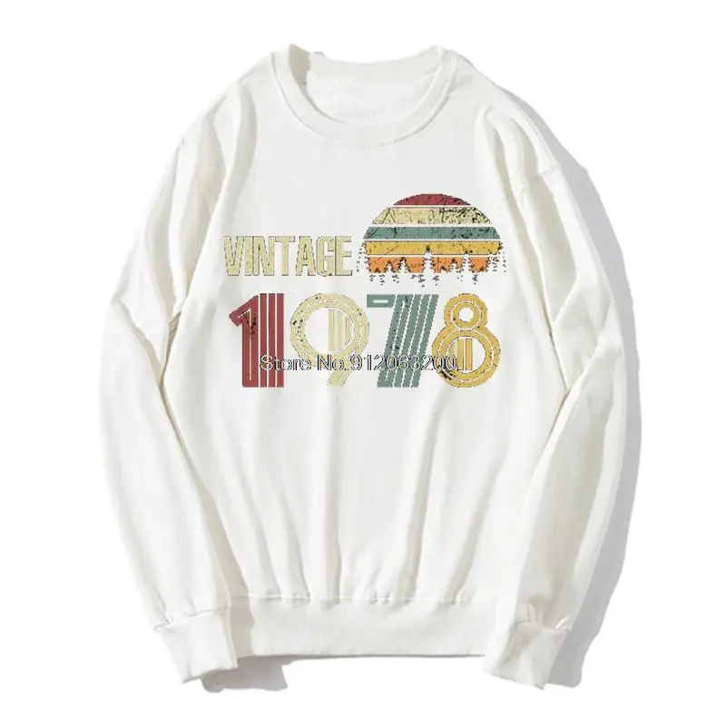 1978 Vintage Happy Birthday Dāvanu pelēkā vārna Vīriešiem O-veida kakla Hoodies Vilnas Džemperis sporta Krekls Harajuku Streetwear Attēls 2